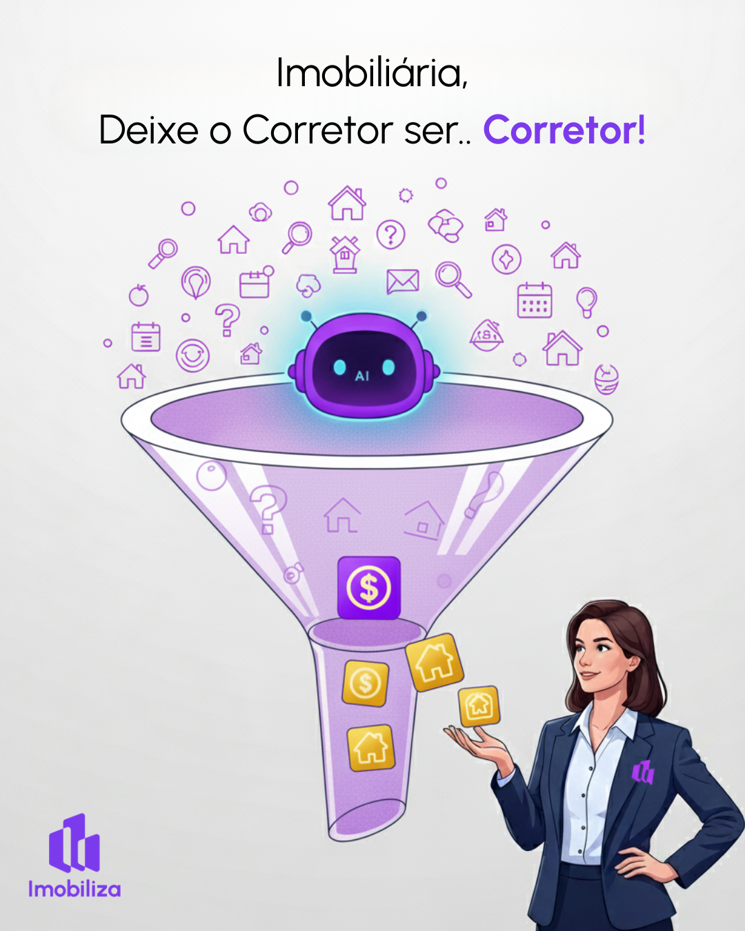 Corretora coletando informações valiosas de um funil de leads