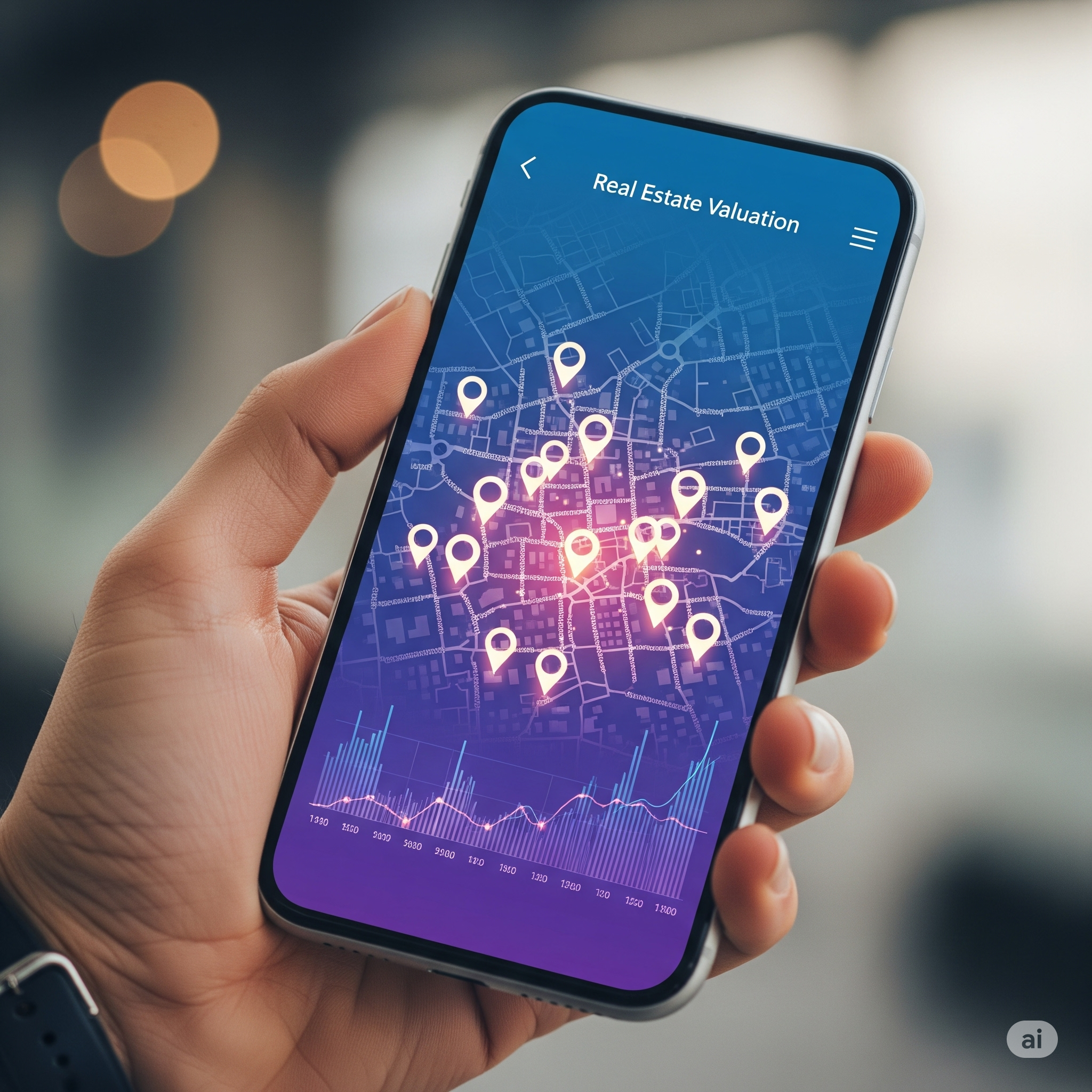 Smartphone com exemplo de amostras no mapa