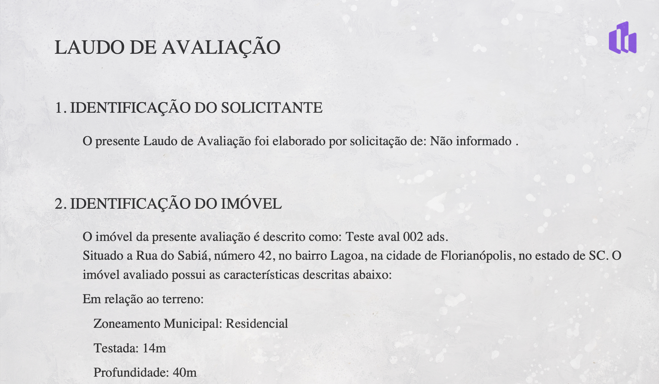 Trecho de Laudo de Avaliação emitido pelo App para Corretores e Avaliadores de Imóveis, o Imobiliza